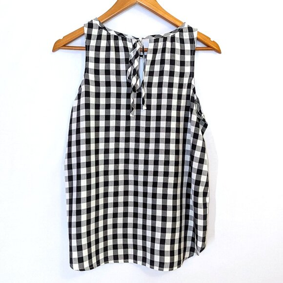 NWT LOFT | Gingham Tie Back Keyhole Shell Sleeveless Black & White | Size XS* - Picture 7 of 10